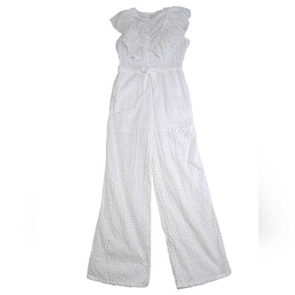 Urban Outfitters Magnolia Eyelet Ruffle Jumpsuit Size Medium White OB974249 - Picture 7 of 15